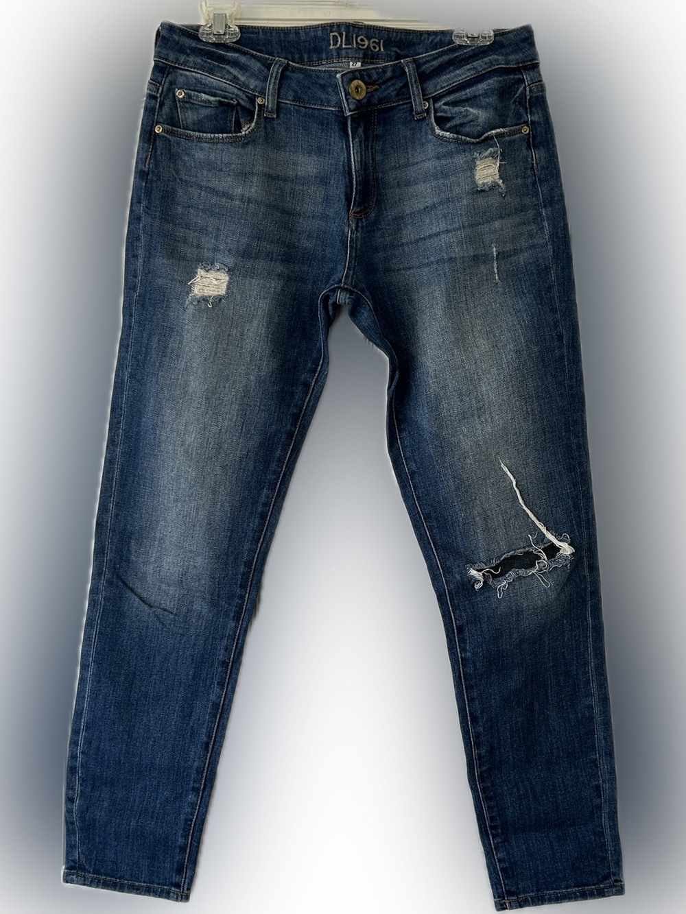 DL1961 Distressed Cropped Ankle Jeans - Dark Blue